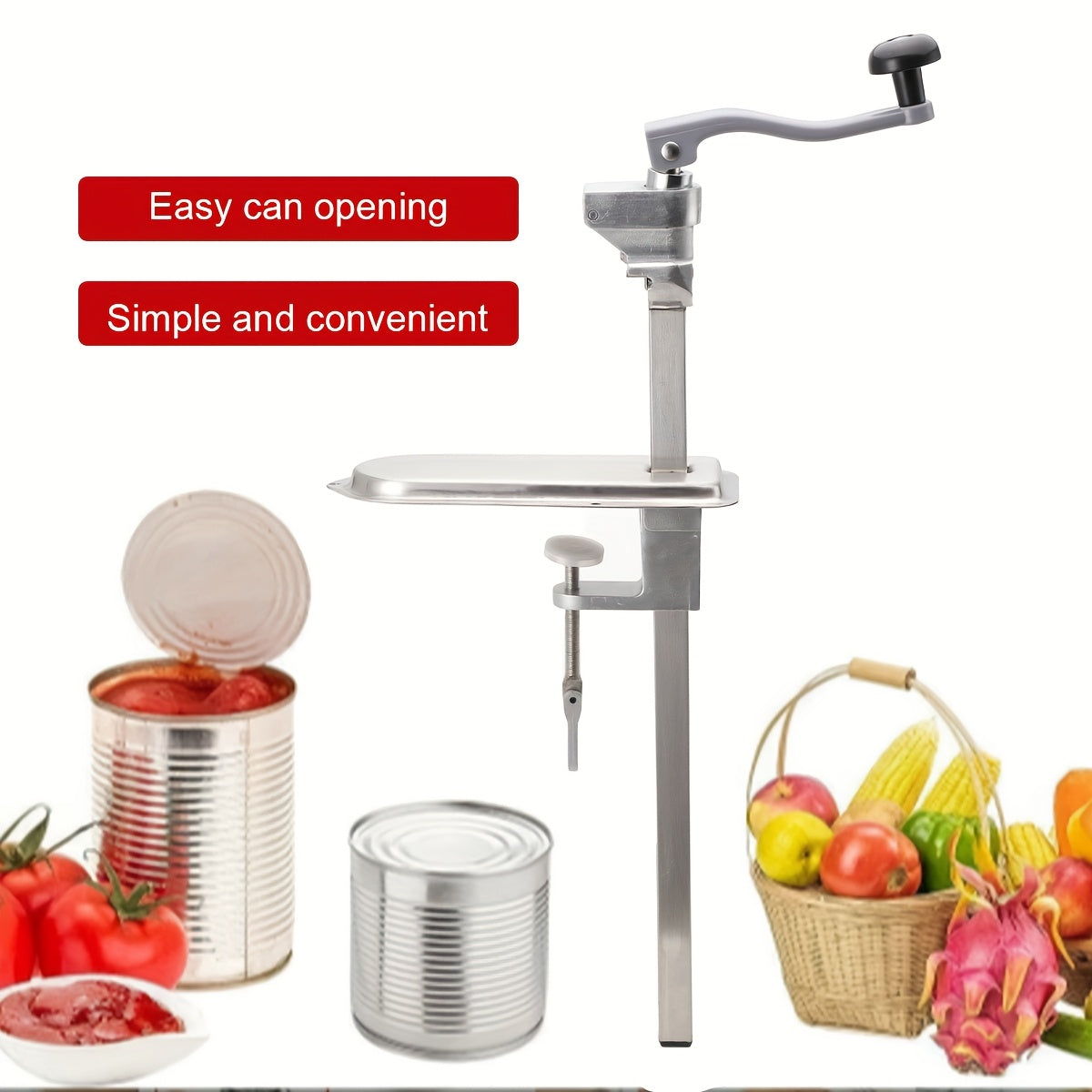 Bench Can Opener, Heavy Duty Tin Opener, Stainless Steel Desktop Can Opener for Commercial Kitchen Hotel Food Factory, Silvery