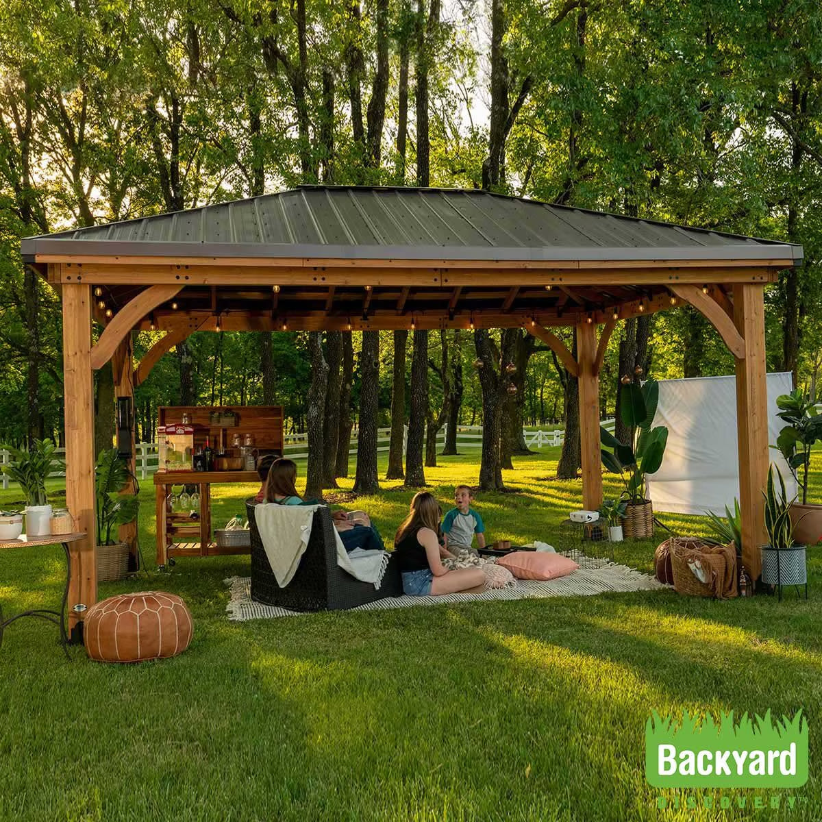 Backyard Discovery Barrington 14Ft X 12Ft (4.3 X 3.7M) Wooden Gazebo with Peaked Galvanised Steel Roof