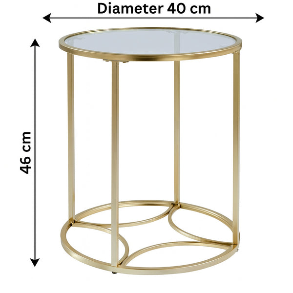 Gold Round Coffee Table with Glass Top – Modern Side Table for Living Room or Entryway
