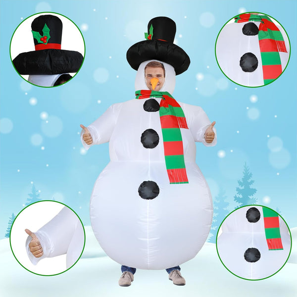 Poptrend Inflatable Snowman Costume Christmas Costume Funny Blow up Snow Man Costumes for Adult Kids Cosplay Fancy Dress Party Costumes