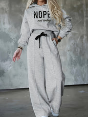 Women'S Two-Piece Casual Outfit, Featuring a Warm Hooded Sweatshirt with Letter Patterns