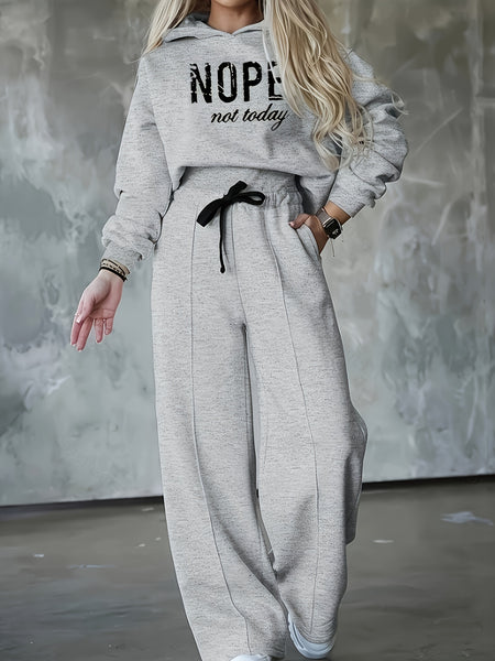 Women'S Two-Piece Casual Outfit, Featuring a Warm Hooded Sweatshirt with Letter Patterns