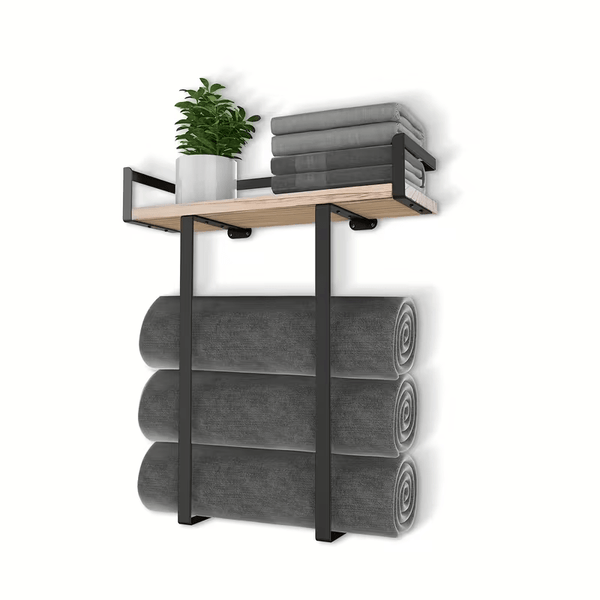 French Country Style Wall-Mounted Storage Rack | Metal Towel and Bathroom Organizer with Multiple Shelves, Ideal for Living Rooms, Bathrooms, Hotels, and Homestays, Carbon Steel, Art Deco Style, No Required