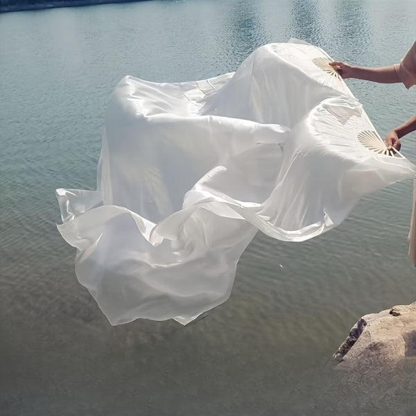 Elegant White Belly Dance Fan, Suitable for Percussion Dance, with a Universal Design of Left and Right Hands and Elegant Ribbon Material, It Is an Ideal Choice for Celebrations, Performances and Cultural Gatherings