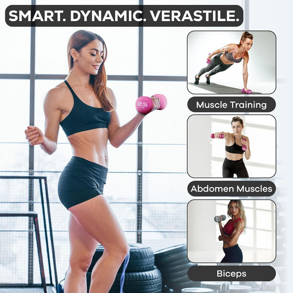 Gallant Weights Dumbbells Set Women- Hex Shaped Neoprene Hand Weights for Women and Men- Ideal for Home Gym Fitness Weight Training Pilates - Pink 10KG Set (1kg, 1.5kg, 2.5kg Pair)