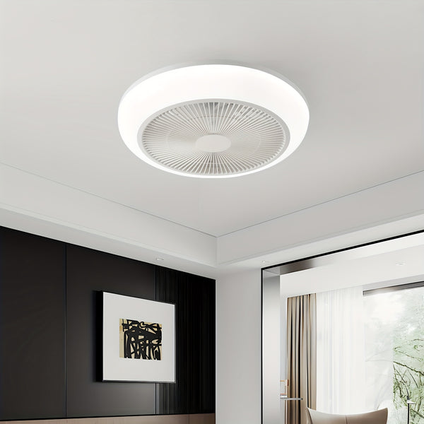 1pc Ceiling Fans with Lights, LED Fan Light Kit, Low Profile Ceiling Fans, Bladeless Ceiling Fan Remote Control Enclosed Flush Mount Ceiling Fan with Timming, 3000-6000K for Living Room, Bedroom, Attic, Kitchen, Laundry Room, Dining Room