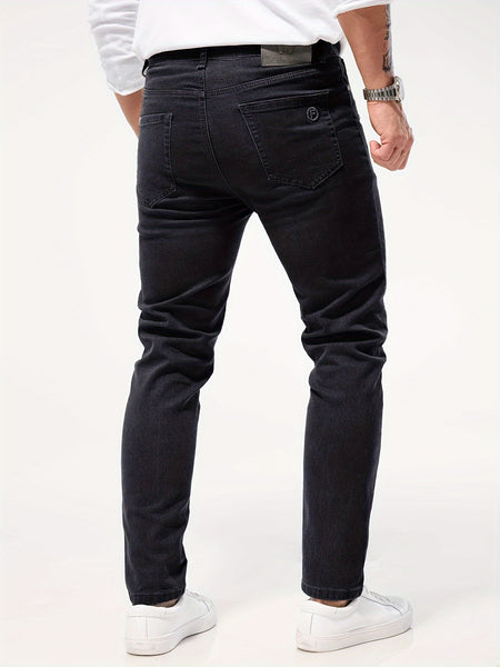Solid Color Jeans Men'S Slim Fit Straight Leg Easy Versatile Casual Wear Long Pants Men'S Fashion