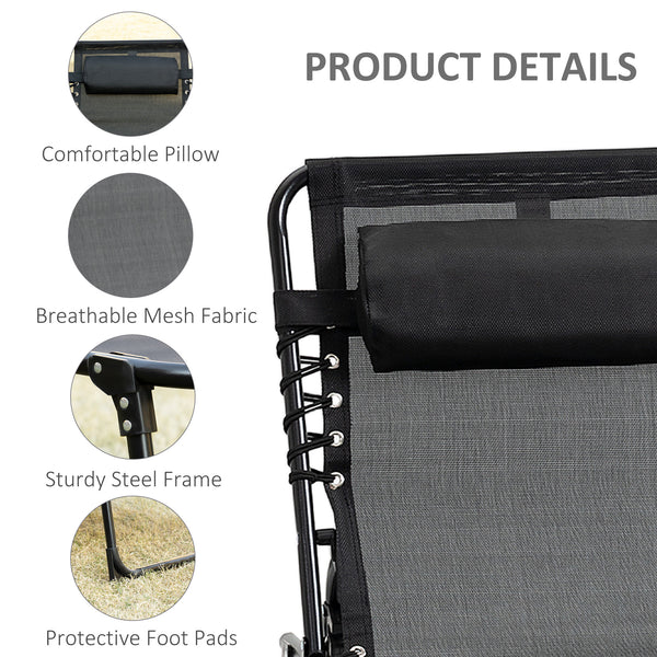 Portable Sun Lounger, Folding Camping Bed with Side Pocket and Pillow for Patio