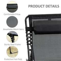 Portable Sun Lounger, Folding Camping Bed with Side Pocket and Pillow for Patio