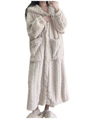 Adult Women's Hooded Night Dress - Preppy Style, Soft Flannel & Polyester Knit Fabric - Fall/Winter Lounge Wear | Cozy Fleece with Pockets | Machine Washable