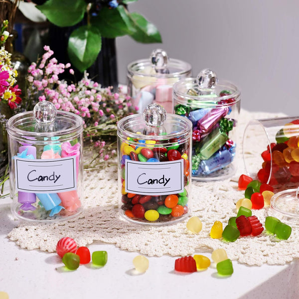 4 Pcs, Acrylic Qtip Holder Dispenser for Cotton Ball, Cotton Swab, Cotton round Pads, Floss - Clear Plastic Apothecary Jar Set for Bathroom Canister Storage Organization, Vanity Makeup Organizer