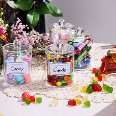 4 Pcs, Acrylic Qtip Holder Dispenser for Cotton Ball, Cotton Swab, Cotton round Pads, Floss - Clear Plastic Apothecary Jar Set for Bathroom Canister Storage Organization, Vanity Makeup Organizer