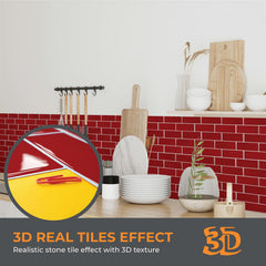 WALPLUS 6 Pcs 3D Tile Stickers Peel and Stick Backsplash Splashback Decals Tile Transfer for Kitchen Bathroom Living Room Stick on Tile Waterproof Glossy 30.5 x 30.5cm (12