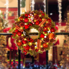 Christmas Wreath, 40Cm/16Inch Battery Powered Christmas Door Wreaths with 40Leds, Artificial Xmas Wreaths with Timer Function 8 Modes for Front Door Fireplace Festival Wall Decoration