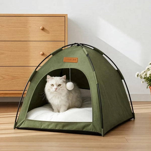 Cat Tent Cave Open Top Pet Kitten Tent Foldable Teepee with Removable Bed Mat for Small Dogs Cozy Monitoring Bed Portable Breathable House Bed Indoor Outdoor Travel