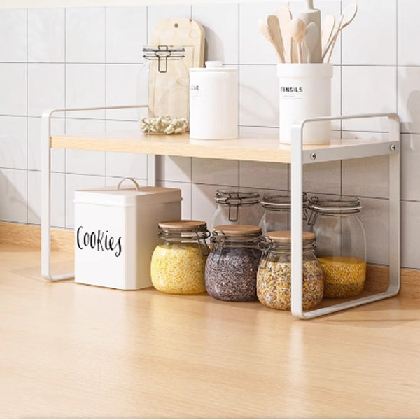Cabinet Organizer Shelf, Kitchen Counter Shelves, Spice Rack, Stackable Kitchen Shelves Organizer, Pantry Cupboard Dish Mug Cup Storage Shelf, Black and Brown