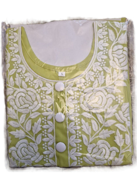 Estationeryhouse Women's Georgette Lucknowi chikankari kurti, Rose Design with Heavy Embroidery, Without Bottom