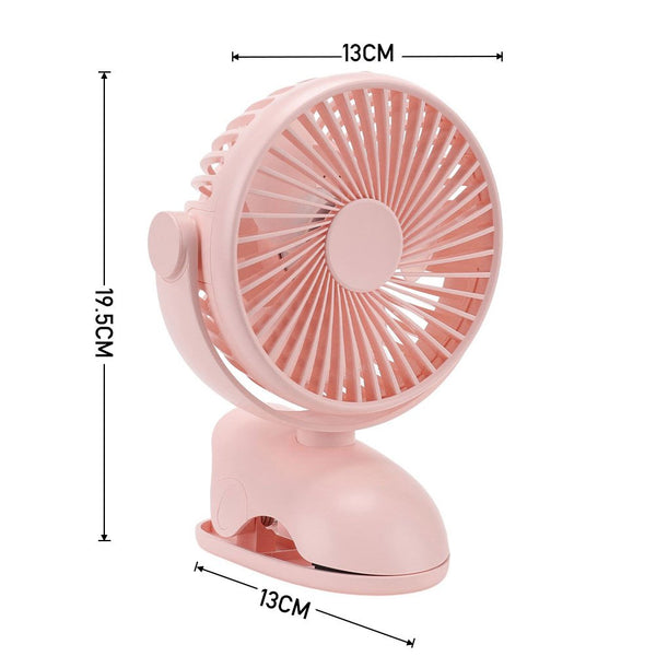 Mini USB Rechargeable Clip Fan, 4-Speed Quiet Fan, 360° Adjustable Fan, Pink Portable Fan, Removable & Cleanable, Clip-On Design Fan, 19.5x13x13cm