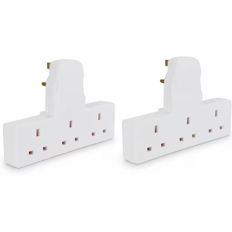 2x 3-Way Plug Adapter with UK Socket Extender – Compact Cable-Free Multi-Outlet Adapter for Home, Office & Travel