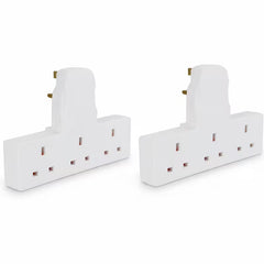 2x 3-Way Plug Adapter with UK Socket Extender – Compact Cable-Free Multi-Outlet Adapter for Home, Office & Travel