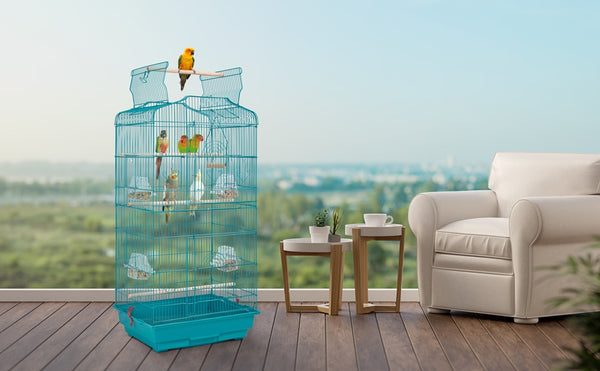 Costoffs Bird Cage Open Top Metal Birdcage with Tray, Feeders, Double-Door, 104.5cm Height