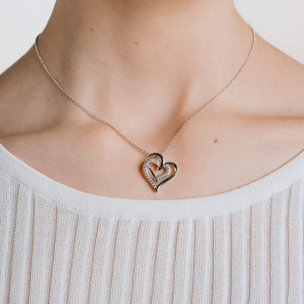 Diamonfire Sterling Silver Cubic Zirconia Overlaid Hearts Necklace