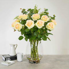 Artificial Roses in Glass Vase in 2 Colours