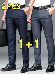 2pcs Men's Professional Business Dress Pants, Office Trousers with Stretch, Versatile Black Straight-Leg Casual Pants for Work