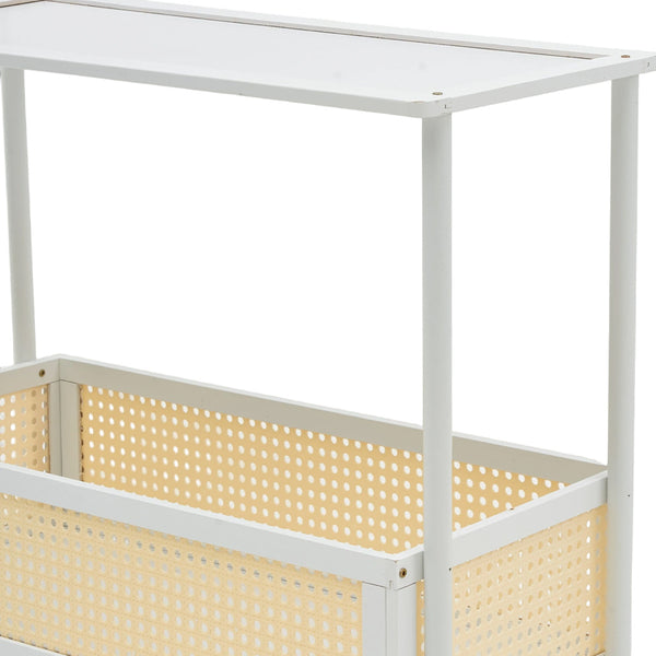 1PC Multifunctional Living Room Side Table with Wheels, Mobile Coffee Table Featuring Storage Basket and Shelves, Modern Storage Rack, Suitable for Living Rooms, Bedrooms, and Offices