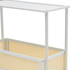 1PC Multifunctional Living Room Side Table with Wheels, Mobile Coffee Table Featuring Storage Basket and Shelves, Modern Storage Rack, Suitable for Living Rooms, Bedrooms, and Offices