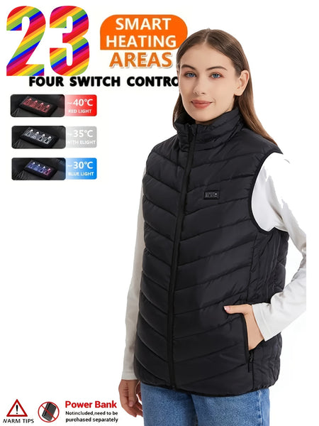 Men'S Solid Heating Vest, Casual Intelligent Electric Sleeveless Outwear, Men'S Clothing for Fall Winter Outdoor Activities ( Power Bank Is Not Included )