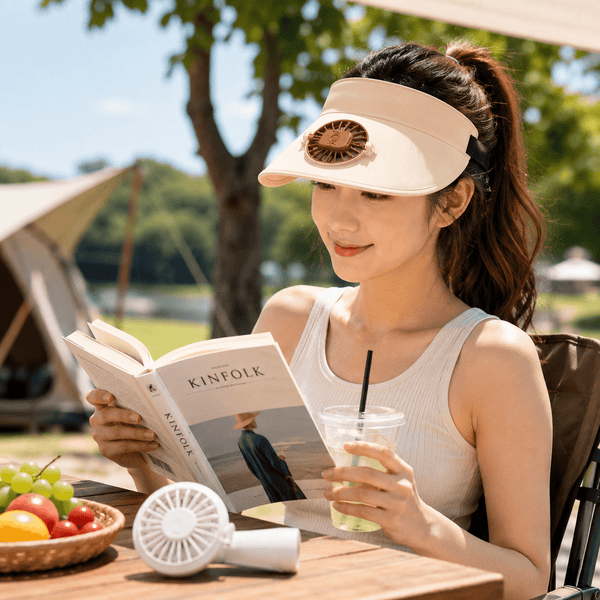 USB Rechargeable Summer Hat with Built In Fan, Lightweight Wide Brim Sun Visor Cooling Cap for Outdoor Travel, Beach and Daily Use