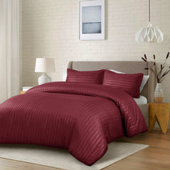 Premium Hotel Quality Satin Stripe Duvet Cover Set Double with Pillowcases | Reversible Soft Quilt Bedding | Easy Care Breathable Luxury Quilt Cover