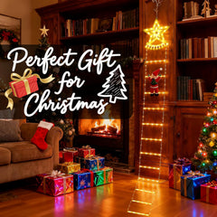Fohil 9.8FT Christmas Ladder Lights with Top Star & Climbing Santa, Waterproof Outdoor Christmas Lights 8 Lighting Modes, Outdoor Christmas Decorations for Window Garden Wall Tree Xmas Decor
