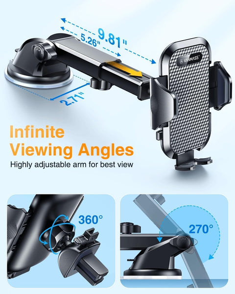 VANMASS 【New Upgrade BEST】 Car Phone Holder 【Ultimate Version True Military-Grade】 Mobile Cell Mount Windscreen Dashboard Vent Van Automobile Cradle for Iphone 16 15 14 13 Samsung All Smartphones