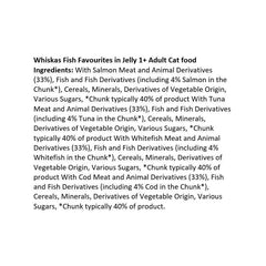 Whiskas Fish Favourites in Jelly 1+ Adult Cat food 85g x 40 (Flavours: 10x Whitefish, 10x Tuna, 10x Salmon,10x Cod)