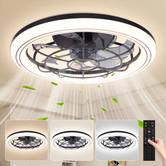 Modern 3-Color Temperature LED Ceiling Fan with Remote Control - Quiet Invisible Fan & Light, Semi-Flush Mount for Living Room, Bedroom, Dining Room - Energy Efficient Home Lighting, Bedroom Air Circulation, Sleek Light Fixture, Durable Plastic