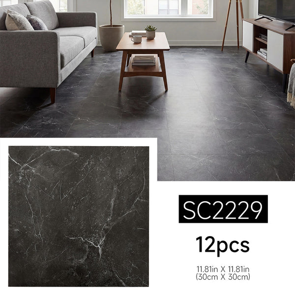 Marble Floor Tiles Self Adhesive, Vinyl Flooring Peel and Stick Floor Tiles Waterproof for Kitchen Living Room and Bathroom DIY Flooring 30x30cm 12pcs (1.08㎡)