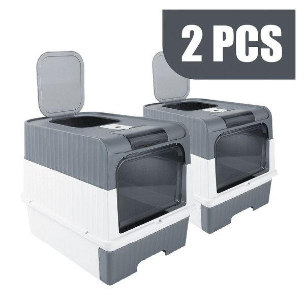 2PCS XL Large Cat Litter Box Self Cleaning Pan Drawer Anti-Splashing Cat Potty Tray Grey 49X35X37CM