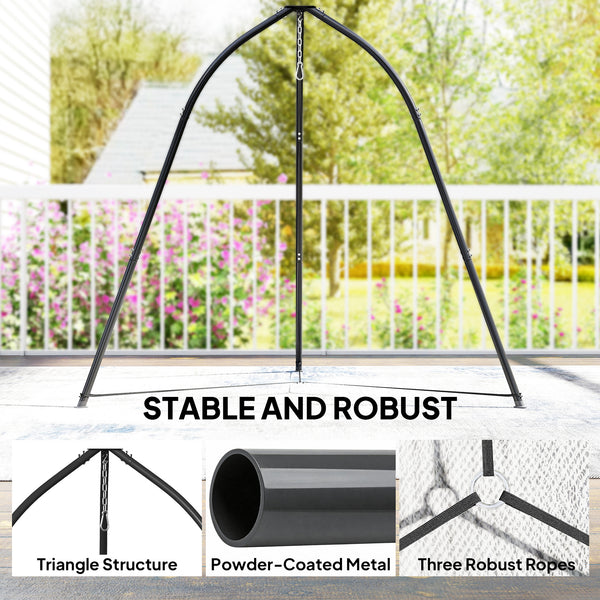 Hanging Chair Stand, Tripod Hammock Chair Stand Only with Chain, Adjustable Height, Weather & Rust Resistant, Load Capacity 150 kg, for Patio, Garden, Black