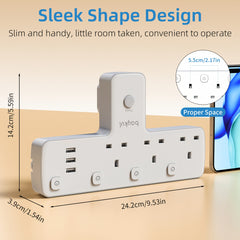 UK Plug Extension Socket with 3 USB Ports & 3 AC Outlets, Surge Protection, 180° Rotating T-Shaped Design, 3250W Power, LED Light Switch for Home Office, Electronic Device Charging | Surge Protection Feature