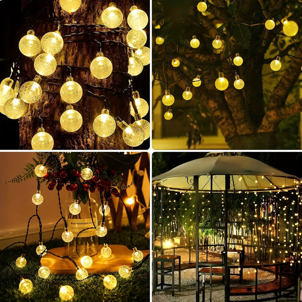 1pc 16.33/22.9/39.3ft (4.98/6.98/11.98m) 20/50/100 LED Bubble Globe Fairy Lights, Outdoor Solar String Lights, Ipx4, 1.7cm Ball, Button Control, for Summer Garden Patio Yard Trees Wedding Birthday Party
