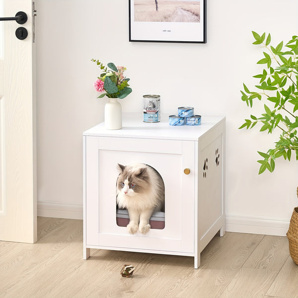 Cat Litter Box Enclosure, 54.86cm L Hidden Litter Box Furniture, Wooden Indoor Pet House With Front Arched Door, Side End Table, Nightstand For Living Room, Bedroom, White