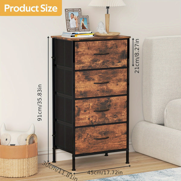 1pc Modern Tall Dresser with 4 Spacious Drawers - Large Storage Cabinet with MDF Wood Top & Sturdy Metal Frame, Freestanding Tall Tower Unit with Legs, 68.58cm+ Height, 3.2 Cu Ft Capacity, Space-Saving Vertical Organizer for Bedroom/Living Room