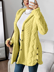 Autumn-Winter Warm Fashion Jacquard Plush Hooded Cardigan Coat