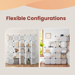 16-Cube Storage Unit, Shoe Rack, Stackable Cubes, Plastic Closet Cabinet, Wardrobe, with Doors, for Bedroom, Office, Easy to Assemble