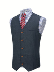 Men'S Vest Wool Blend Herringbone Vintage Men'S Fashion Vest, Groom Best Man Formal Wedding Party Casual Vest