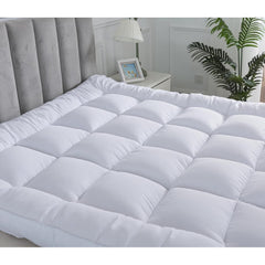 Extra Thick Mattress Topper, 10cm/4Inch Microfiber Overfill, Plush Soft Surface, Four-Corner Elastic Straps for Secure Fit, Anti-Shift & Even Weight Distribution, Fits Single/Double/King/Super King UK Beds