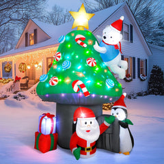 213Cm/7Ft Inflatable Mushroom House Decoration – Outdoor Inflatables with Santa, Penguin, White Bear, Blow up Yard Decor
