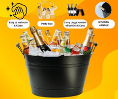 24L Cold Drinks GALVANISED Steel Oval Tub Outdoor ICE Bucket Cooler | Beverage Beer Lager Drink Pail Cocktails Parties, Drinks Cooler, Wine Bucket (BLACK)
